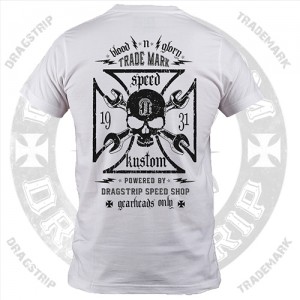 Dragstrip Kustom Mens White T`shirt Blood n Glory Hot Rod Tee